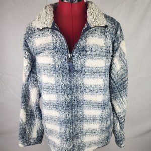 Dylan by True Grit Frosty Tipped Gray & White Plaid Sherpa Pullover - XS NWT